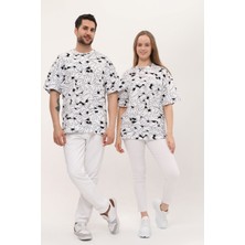 Giyadda Kadın Erkek Siyah Beyaz Desenli Oversize Bol Kalıp Basic T-Shirt
