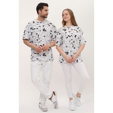 Giyadda Kadın Erkek Siyah Beyaz Desenli Oversize Bol Kalıp Basic T-Shirt