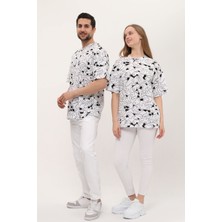 Giyadda Kadın Erkek Siyah Beyaz Desenli Oversize Bol Kalıp Basic T-Shirt