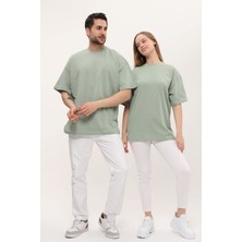 Giyadda Kadın Erkek Çağla Yeşili Oversize Bol Kalıp Basic T-Shirt