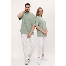 Giyadda Kadın Erkek Çağla Yeşili Oversize Bol Kalıp Basic T-Shirt