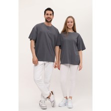 Giyadda Kadın Erkek Antrasit Koyu Gri Oversize Bol Kalıp Basic T-Shirt