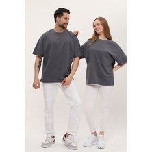 Giyadda Kadın Erkek Antrasit Koyu Gri Oversize Bol Kalıp Basic T-Shirt