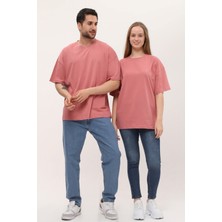 Giyadda Kadın Erkek Gül Kurusu Oversize Bol Kalıp Basic T-Shirt