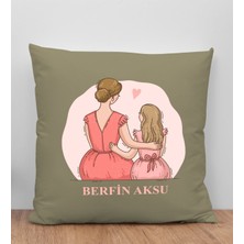 Bk Gift Kişiye Özel Isimli Anneler Günü Tasarımlı Haki Kırlent Yastık, Anneye Hediye, Ev Dekorasyonu, Anneler Günü Hediyesi-5