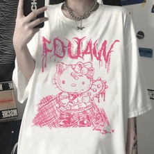 Köstebek Pembe Baskılı Veteran Hello Kitty Beyaz (Unisex) T-Shirt