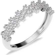 İndigo Takı Sıra Taşlı Beyaz Gümüş Yüzük