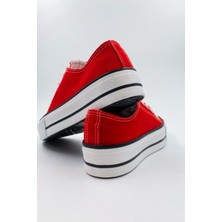 Melen Shoes Skywalk Keten Kırmızı Yüksek Taban Sneaker Spor Ayakkabı
