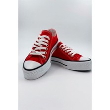 Melen Shoes Skywalk Keten Kırmızı Yüksek Taban Sneaker Spor Ayakkabı