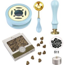 Profisher Davetiye Mum Mühürü Uygulama Seti Mavi Renk 811 Gül Desen