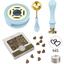 Profisher Davetiye Mum Mühürü Uygulama Seti Mavi Renk 943 Çifte Kalp