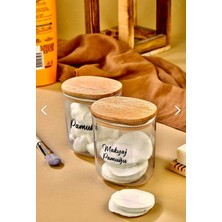 Fbz Home 2'li Ahsap Kapaklı Pamuk & Makyaj Pamuğu Saklama Kutusu - Organizeri 400 ml Akrilik Set