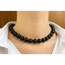 NehirTaş Sertifikalı   Obsidyen Taşı Doğaltaş Kolye 12 mm