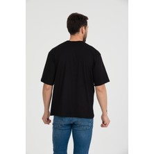 Flits Bisiklet Yaka T-Shirt Siyah Oversize