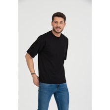 Flits Bisiklet Yaka T-Shirt Siyah Oversize