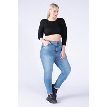 Büyük Beden Mavi Yüksek Bel Skinny Jeans