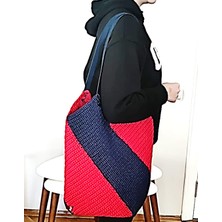 Nish Point Kırmızı Lacivert Tommy Model Örgü Plaj Alışveriş Omuz Çantası