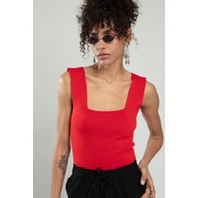 SiFu Tekstil Kadın Yığma Desen Spor Askılı Triko Atlet Crop Top Bluz Sifu Tekstil