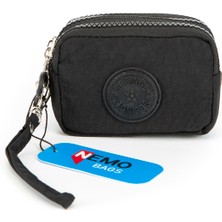 Nemo Bags Unisex Siyah Küçük Cüzdan Su Geçirmez 3 Gözlü Bileklikli Pratik Cüzdan 10X8CM