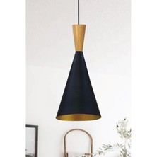 Bamyum Ince Metal Avize Ahşap Huni Başlık Mutfak Salon Cafe Ofis Tekli Sarkıt Lamba Aydınlatma