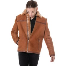 Furniq UK Erkek Taba Kürklü Deri Ceket