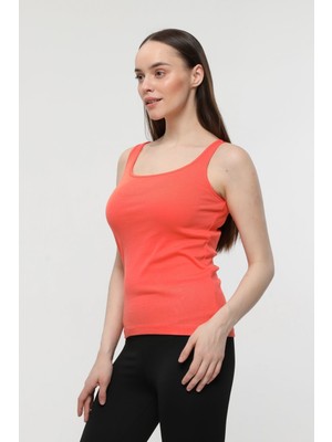 Defy's Kadın U Yaka Sıfır Kol Regular Fit Basic Geniş Askılı Tişört Nar Çiçeği