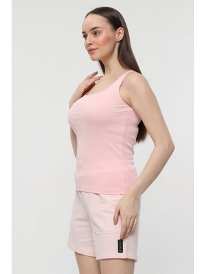 Defy's Kadın U Yaka Sıfır Kol Regular Fit Basic Geniş Askılı Tişört Pembe