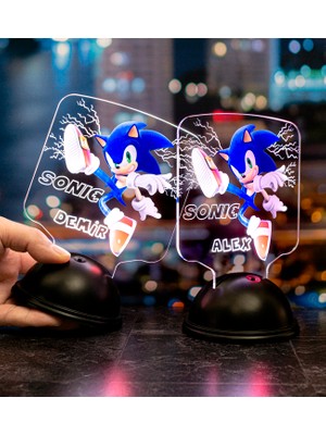 Sevgi Lambası Kirpi Sonic Hediyesi, Çocuk Odası Süper Sonic Hediyesi Isimli LED Lamba, Sonic Tasarım LED Lamba