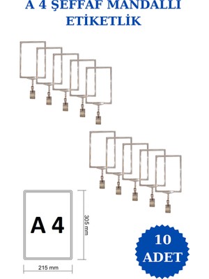 İstanbul Manken 10 Adet A4 Mandallı Raf Etiketi Sepet Etiketi Çerçeveli Etiketlik Eşek Askılık Etiketi