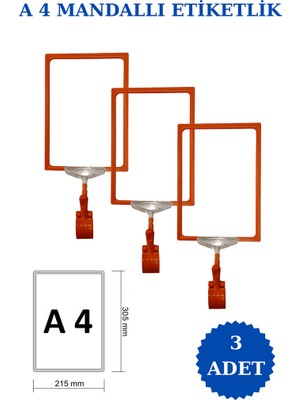 İstanbul Manken 3 Adet A4 Mandallı Raf Etiketi Sepet Etiketi Çerçeveli Etiketlik Eşek Askılık Etiketi Etiketi