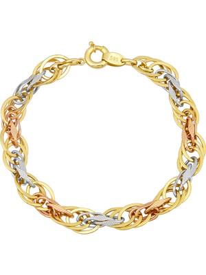 Altın Kesesi 14 Ayar Altın Günlük Hallow Bileklik Üç Renk