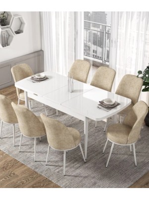 Canisa Concept Via Serisi Beyaz Açılabilir 80X132 Mutfak Masa Takımı 6 Adet Sandalye