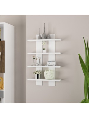 Modilayn Dort Raflı Duvar Unitesi Ofis Dort Lu Kitaplık Salon Duvar Rafı