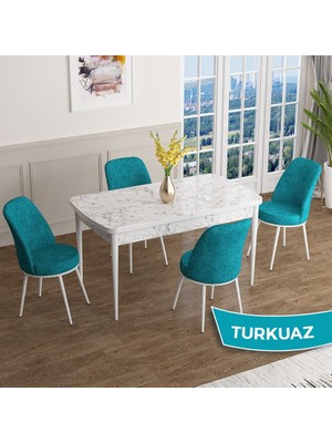 Canisa Concept Han Serisi 70X114 Açılabilir Mdf Beyaz Mermer Desen Mutfak Masası Takımı 4 Sandalye