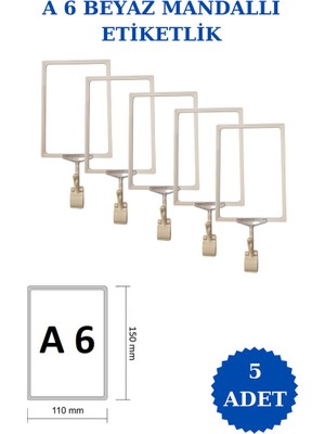 İstanbul Manken 5 Adet A6 Mandallı Raf Etiketi Sepet Etiketi Çerçeveli Etiketlik Eşek Askılık Etiketi