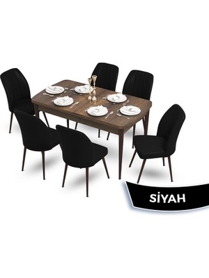 Canisa Concept Mun Serisi, 80X132 Açılabilir Mdf Barok Ahşap Desen Mutfak Masası Takımı 6 Sandalye