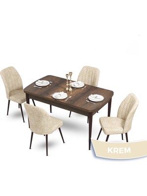 Canisa Concept Mun Serisi, 80X132 Açılabilir Mdf Barok Ahşap Desen Mutfak Masası Takımı, 4 Sandalye