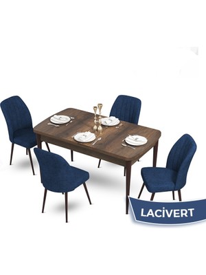 Canisa Concept Mun Serisi, 80X132 Açılabilir Mdf Barok Ahşap Desen Mutfak Masası Takımı, 4 Sandalye