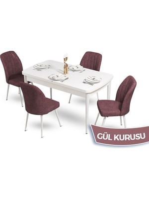Canisa Concept Mun Serisi, 80X132 Açılabilir Mdf Beyaz Mutfak Masası Takımı, 4 Sandalye