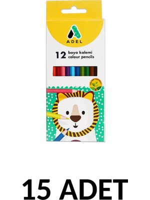 Adel 15 Adet Kuru Boya Kalemi 12 Renk Tam Boy