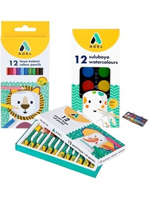 Adel 12'li Kuru Boya 12'li Sulu Boya 12'li Pastel Boya 36 Parça