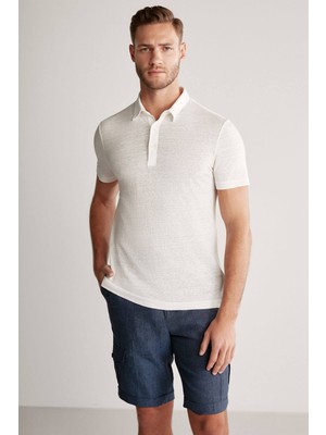 Hemington Saf Keten Beyaz Polo Yaka T-Shirt