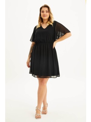 Myline Astarlı Volanlı Şifon Elbise