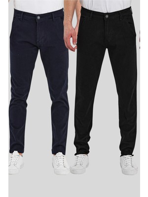 Damga 2 Li Standart Kalıp Chino Pantolon Lacivert ve Siyah Renkleri Çok Renkli