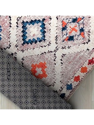 Carpettex El Dokuma Yün Kilim Görünümlü Bej Krem Halı Kaymaz Yıkanabilir