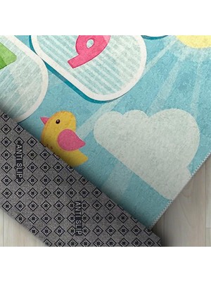 Carpettex Çocuk Bebek Oyun Halısı Seksek Yeşil Mavi Halı Yıkanabilir Kaymaz