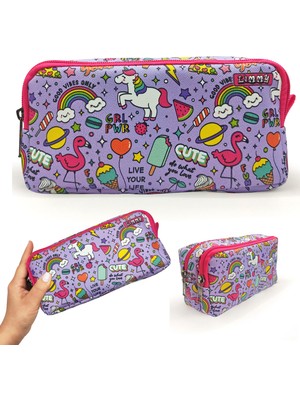 Limmy Kalem Kutusu Unicorn-Flamingo Kalemkutu Vegan Deri Iki Bölmeli Kalemlik