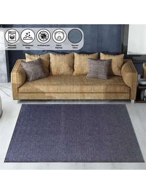 Carpettex Modern Şönil Dokuma Kaymaz Tabanlı Düz Koyu Gri Halı