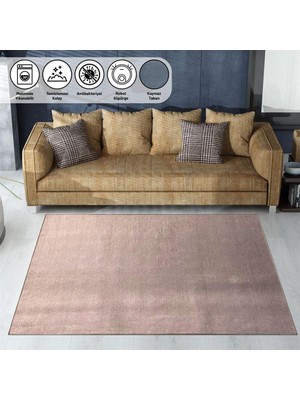 Carpettex Modern Şönil Dokuma Kaymaz Tabanlı Düz Pudra Rose Halı