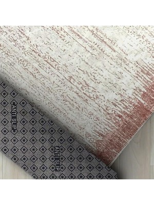 Carpettex Modern Abstrak Yağmur Bordür Desenli Rose Beyaz Halı Kaymaz Yıkanabilir